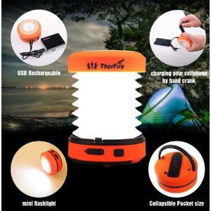 ThorFire Camping LED Lantern USB Rechargeable Mini Flashlight Torch Light Lamp Collapsible Hand Crank Hiking Jogging Charge Your Cellphone for Emergency