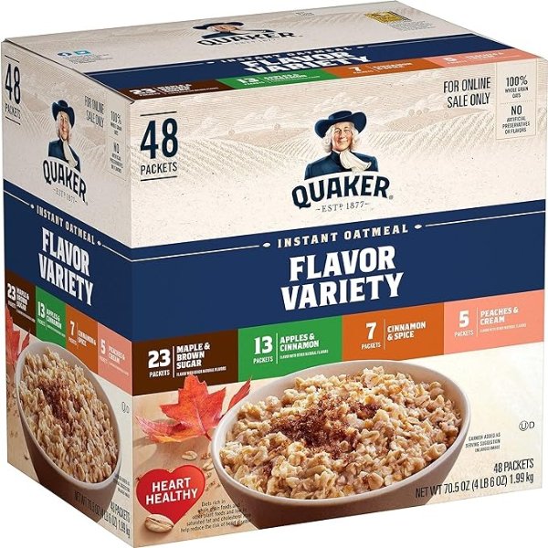 Instant Oatmeal Variety Pack, Breakfast Cereal, 48 Count