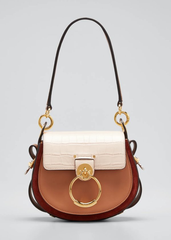 Tess Small Tricolor Mixed Leather Shoulder Bag