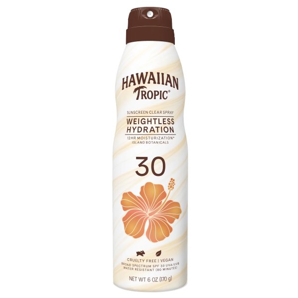Hawaiian Tropic Weightless Hydration Clear Spray Sunscreen SPF 30, 6oz - Walmart.com