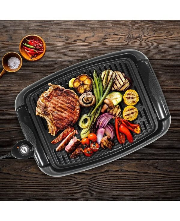 Elite Cuisine 13 inch Smokeless Indoor Electric BBQ Nonstick Grill, Dishwasher Safe