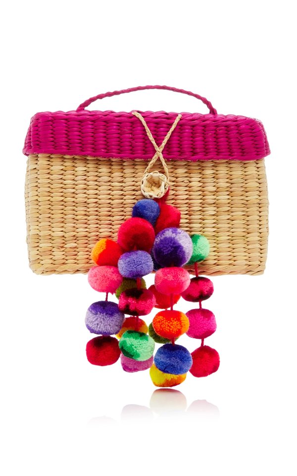 M'O Exclusive Baby Roge Straw Tote Bag With Pompoms