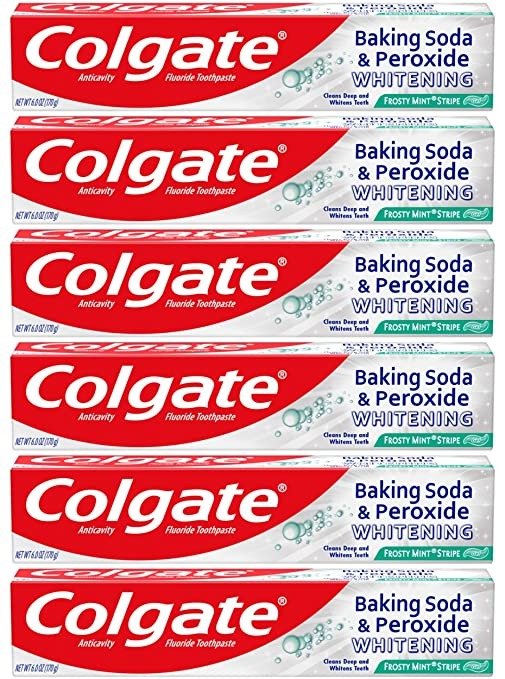 Colgate Peroxide and Baking Soda Toothpaste with Fluoride for Teeth Whitening and Stain Removal, Frosty Mint, 6 Ounce (Pack of 6), 36 Ounce