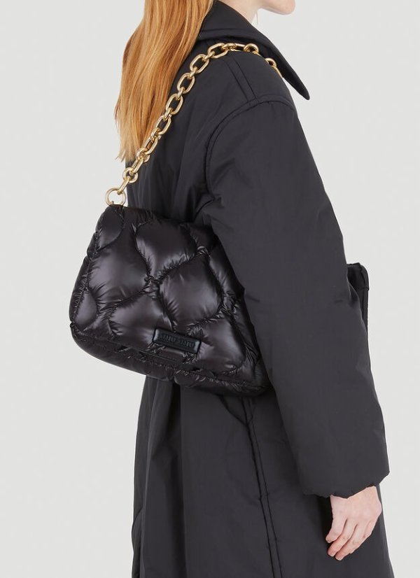 Quilted Down Shoulder Bag in Black