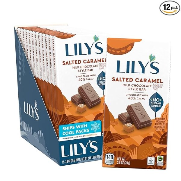 Salted Caramel Milk Chocolate Style Bar by Lily's 2.8 ounce, 12-Pack