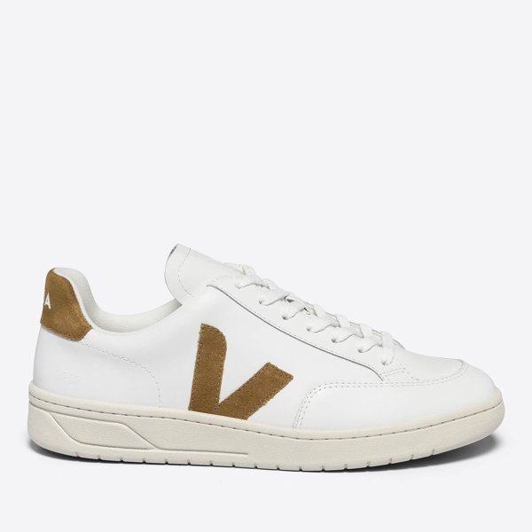 Men's V-12 Leather Trainers - Extra White/Camel