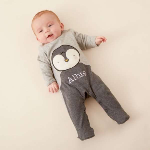 Personalized Gray Penguin Christmas Sleepsuit Welcome %1