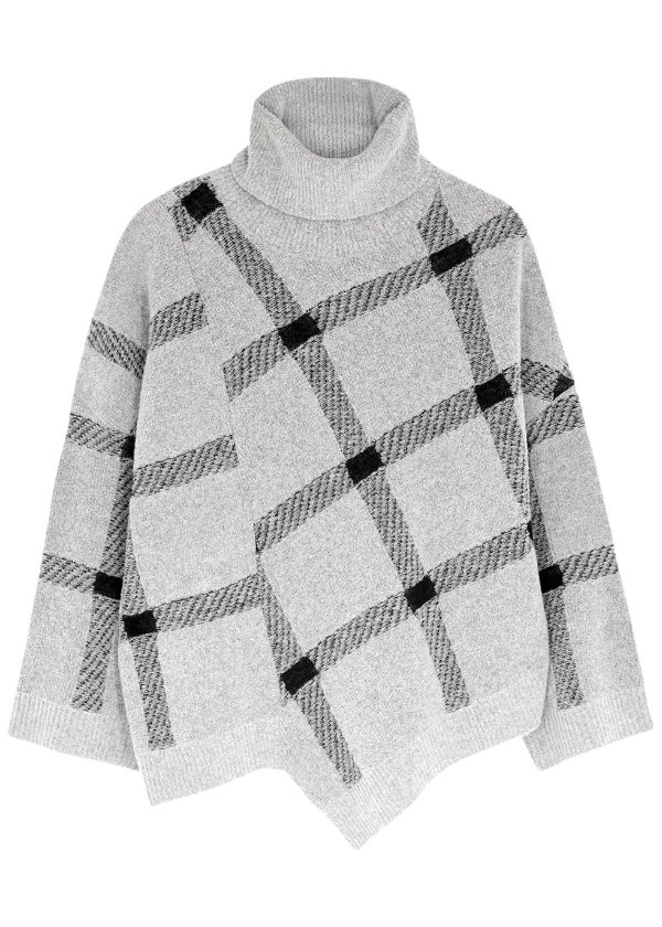 Grey checked wool-blend jumper