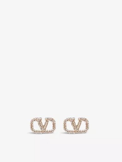 VLOGO crystal-embellished brass stud earrings