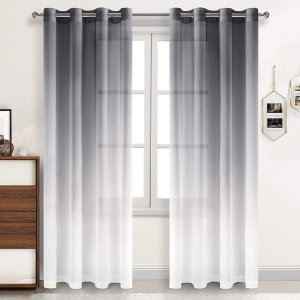 DWCN Grey Faux Linen Ombre Sheer Curtains Set of 2 Panels, 52 x 84"