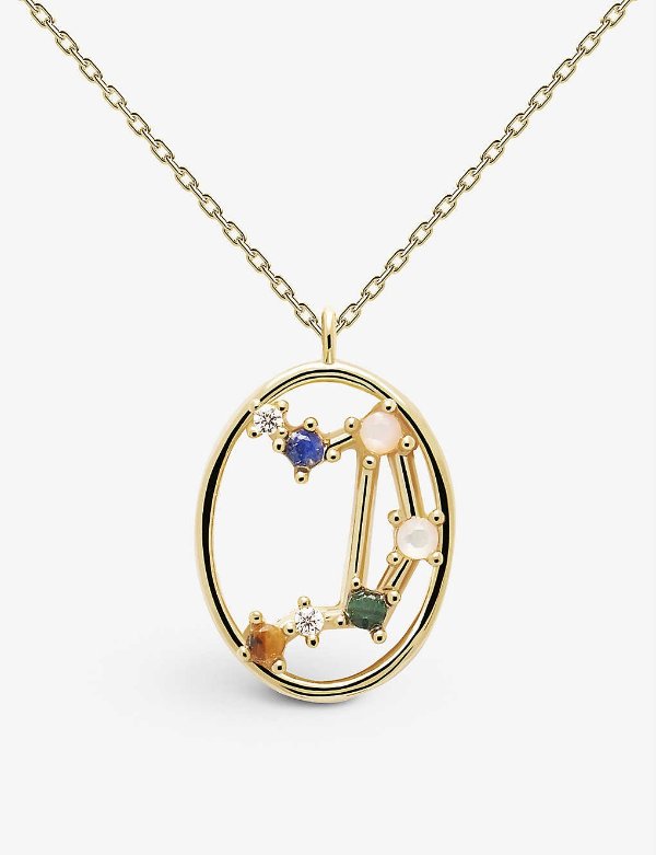 PD PAOLA Zodiac Libra 18ct gold-plated sterling silver and gemstone necklace