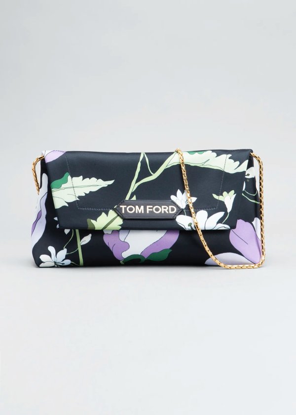 Label Small Floral-Print Satin Shoulder Bag