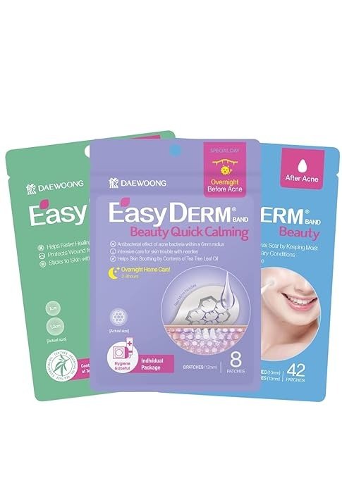 DWEasyDerm 3 types of pimple patches - Quick Calming Micro-Patches(8ea), Relief Cover Patches(42 counts), Original Hydrocolloid Patches(42 counts)