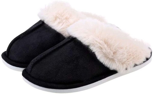 Womens Suede Comfy Slippers Memory Foam Fluffy Warm Non-Slip Comfortable Slip-on House Shoes