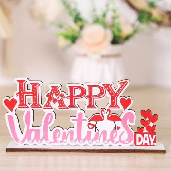 1pc New Valentine's Day D&e Wood Letter Craft Decoration Diy Wooden Ornament For Festival Home Party Dinner Table Props And Scene Dressing