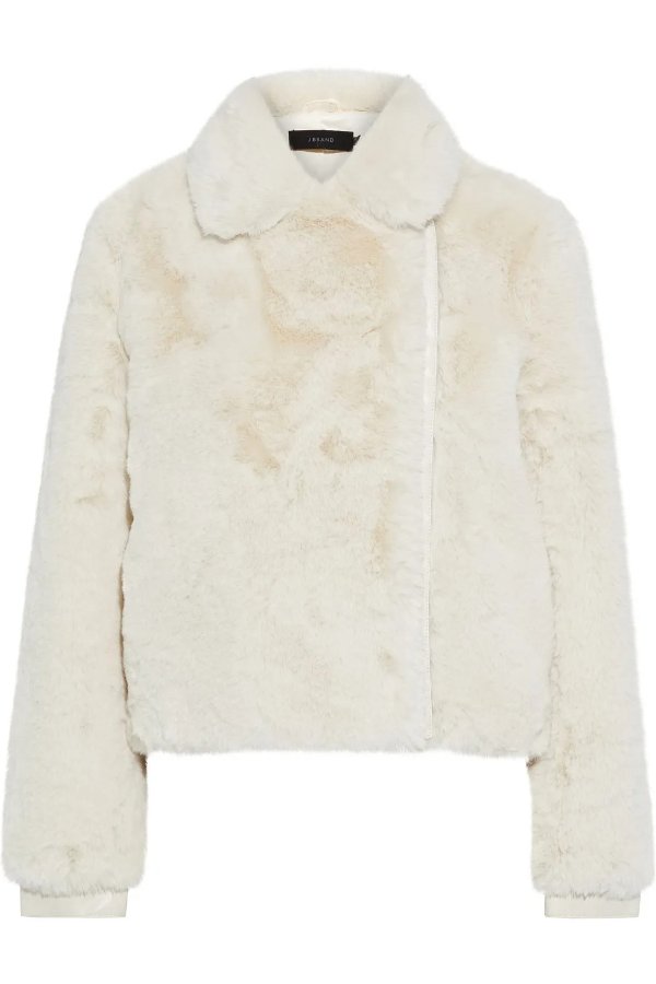 Isleen faux leather-trimmed faux fur jacket