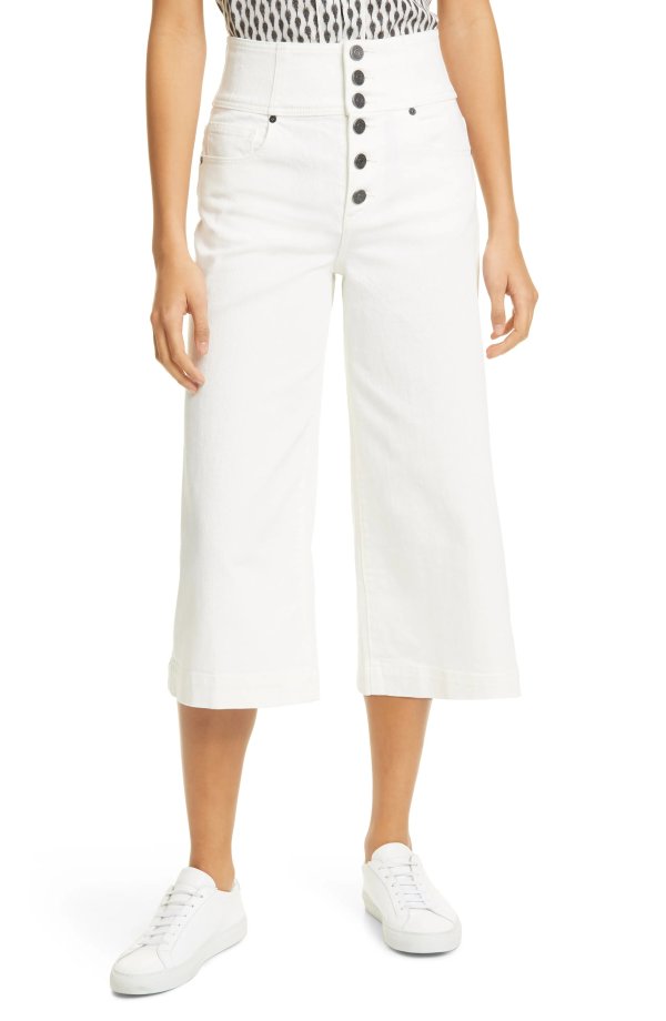 Desoray Exposed Button Fly Crop Wide Leg Trousers