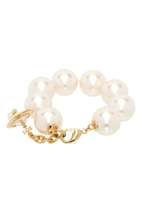 Gold & White Giant Pearl Drop Bracelet