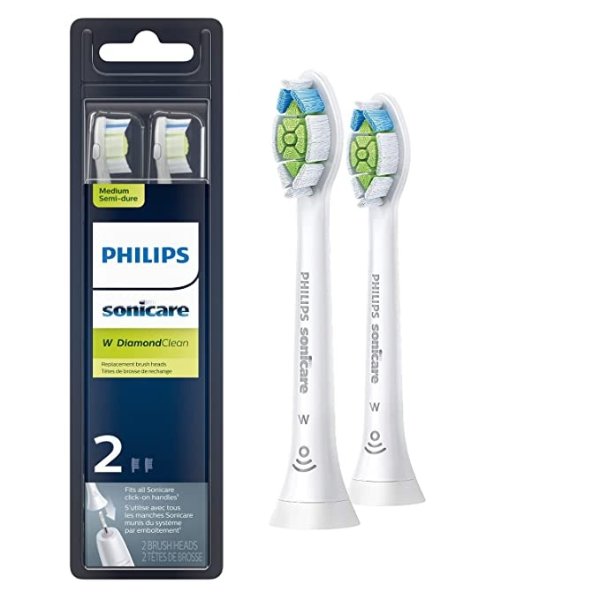 Sonicare Genuine W DiamondClean Replacement Toothbrush Heads, 2 Brush Heads, White, HX6062/65