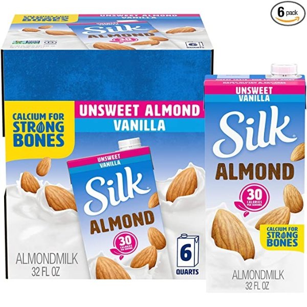 Almond Milk 无糖香草味杏仁牛奶 32oz 6罐