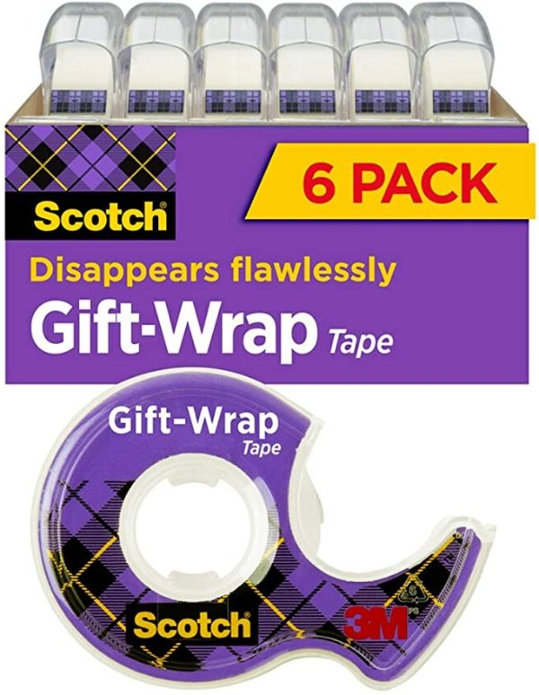 Scotch Gift Wrap Tape, 6 Rolls, the Go-To Tape for the Holidays, 3/4 x 650 Inches, Dispensered (615-GW)