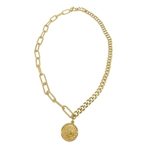 Coin Mixed Chain Necklace yellow gold