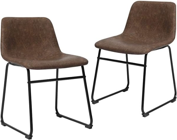 Set of 2 Dining Chairs with Backrest, Metal Legs, Comfortable Wide Seat, 18.9”L x 21.2”W x 29.9”H, Retro Brown