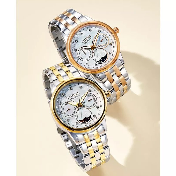Women's Eco-Drive Calendrier Diamond Accent Two-Tone Stainless Steel Bracelet Watch 37mm