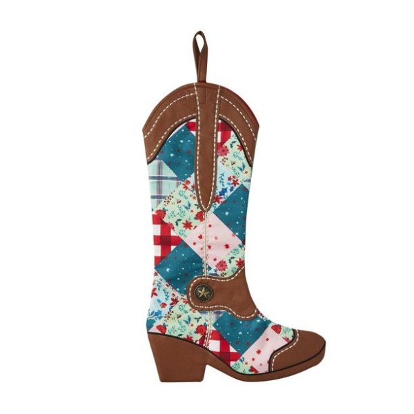 Multi-Color Patchwork Boot Polyester Christmas Stocking, 20"