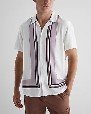 Stripe Bordered Rayon Short Sleeve Shirt