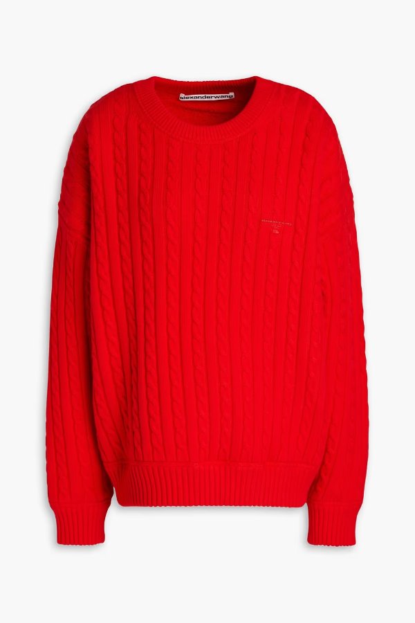 Cable-knit cotton-blend sweater