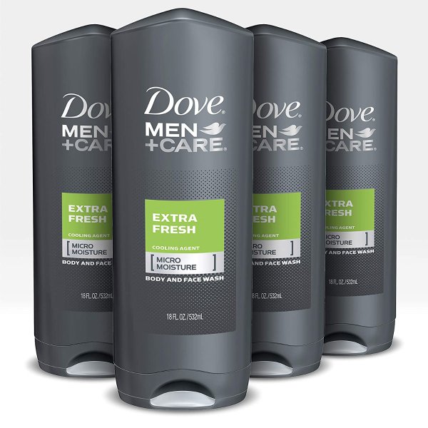 Dove Men+Care Body Wash and Shower Gel 18oz 4 Count