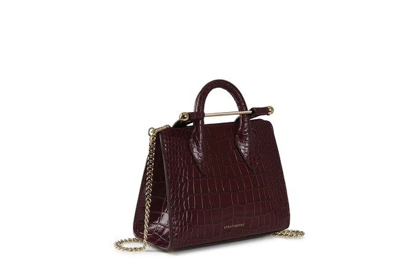 The Strathberry Nano Tote - Embossed Croc Burgundy
