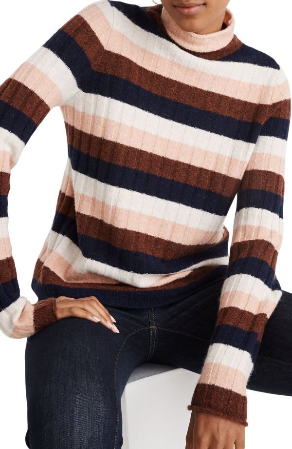 Evercrest Stripe Mock Neck Sweater