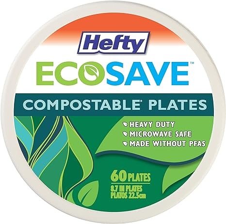 ECOSAVE Compostable Paper Plates, 8-3/4 Inch, 60 Count