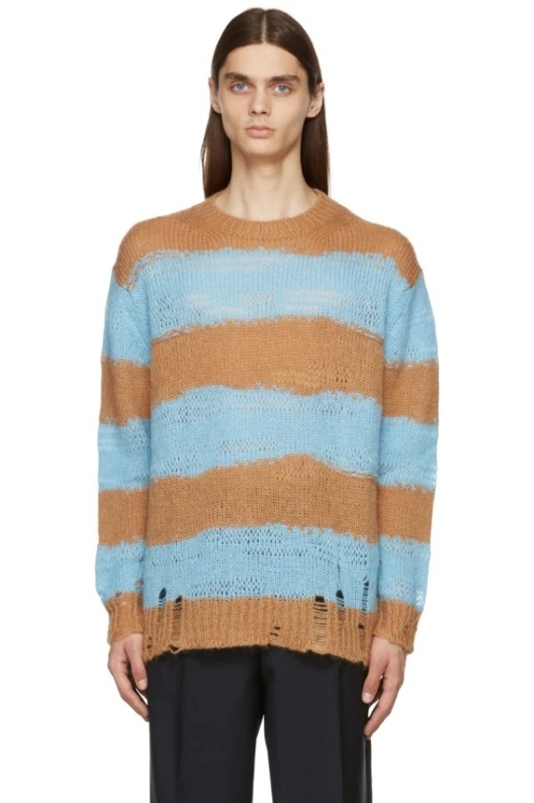 Tan & Blue Kalia Block Stripe Sweater
