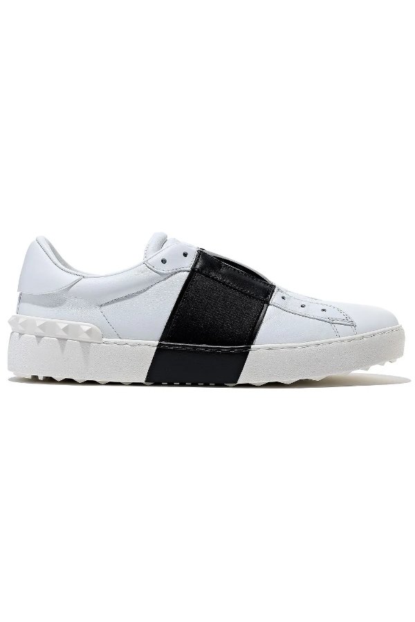 Open striped leather slip-on sneakers