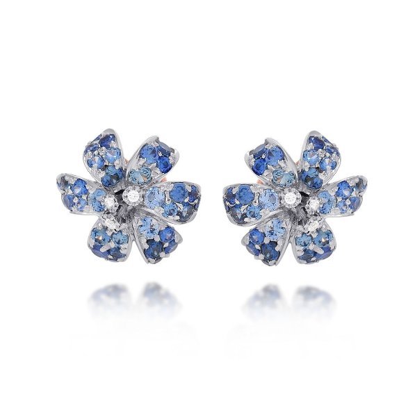 Flora 18K White and Rose Gold, Diamond and 1.24ct. tw. Sapphire Stud Earrings