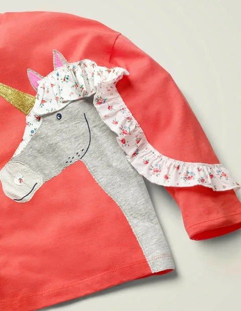 Frill Applique T-Shirt - Peach Melba Pink Unicorn | Boden US