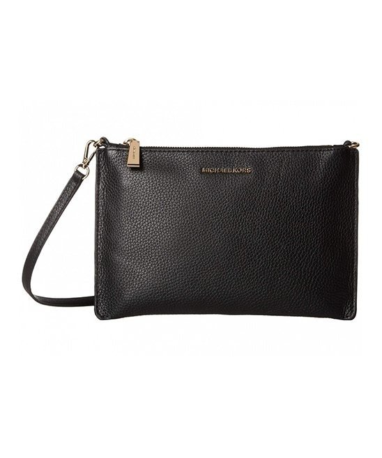 Black Double-Pouch Leather Crossbody Bag