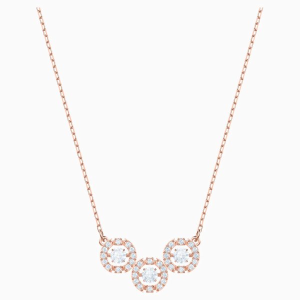 Sparkling Dance Trilogy Necklace, White, Rose-gold tone plated by