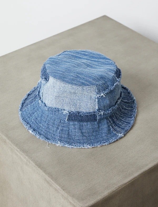 Frayed Patchwork Denim Bucket Hat