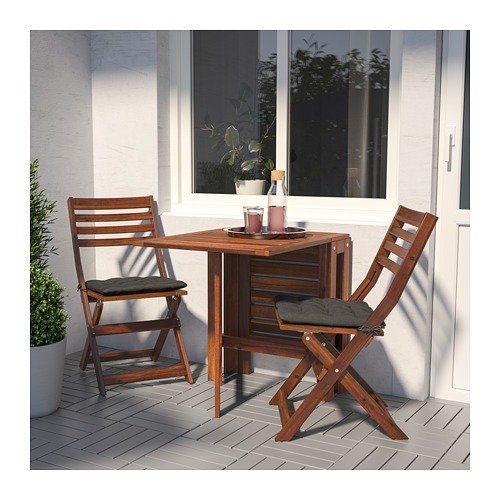 APPLARO Table and 2 folding chairs, outdoor - Applaro brown stained - IKEA