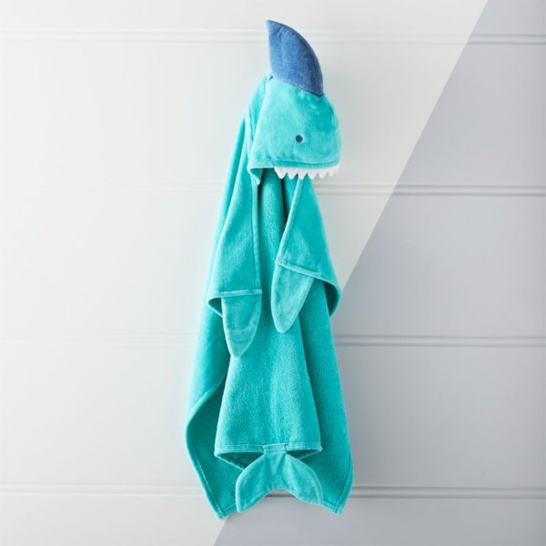 蓝色鲨鱼连帽浴巾