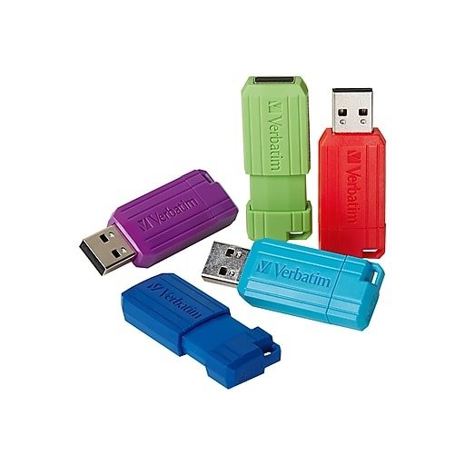 Verbatim PinStripe 8GB USB 2.0 Flash Drive, 5/Pack (99146)