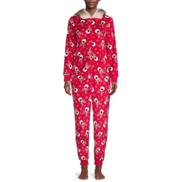 Secret Treasures Women's Reindeer Union Suit Pajamas