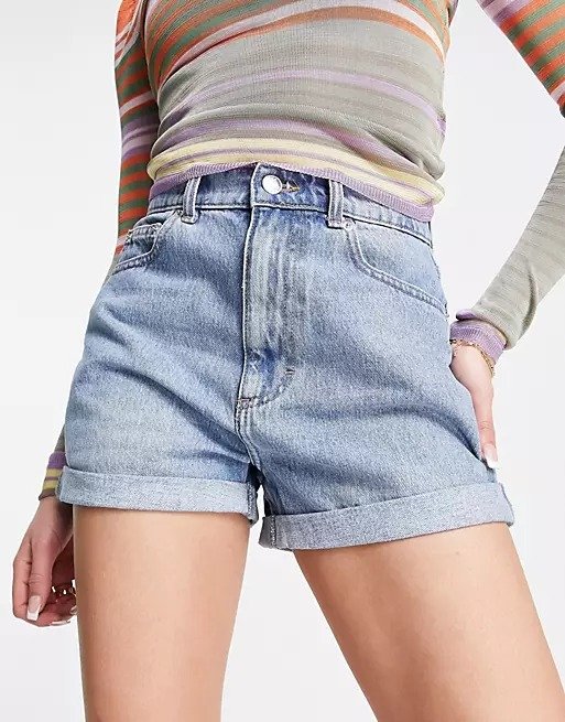 recycled denim high rise 'slouchy' mom shorts in midwash