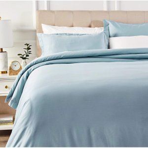 AmazonBasics 400 Thread Count Cotton Duvet Cover Bed Set with Sateen Finish - King