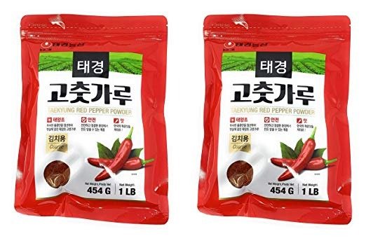 Korean Gochugaru Red Chili Pepper Flakes Coarse by Taekyung, 1LB - 2 Pack