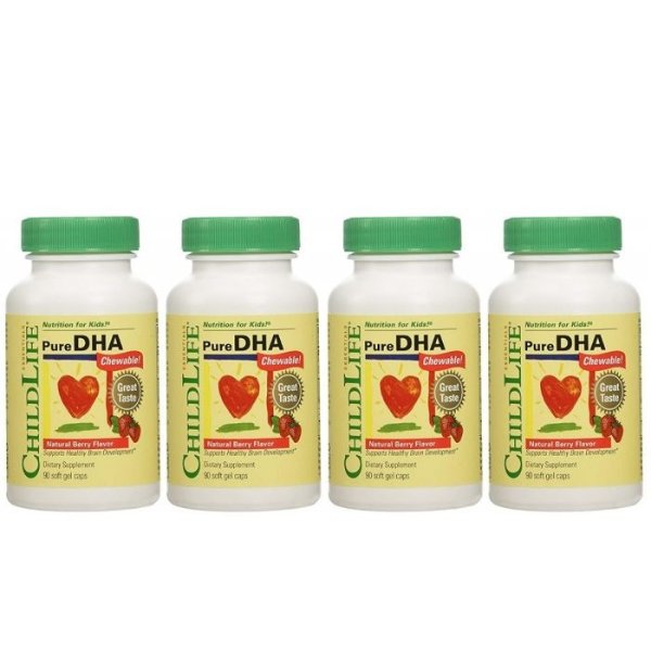 超值4瓶装-童年时光ChildLife精纯DHA 90粒软胶囊-可咀嚼